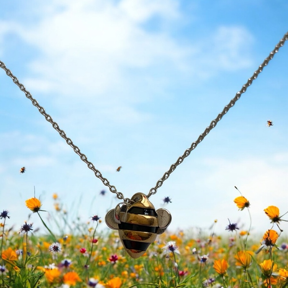 Gold and Silver Bee Pendant Necklace